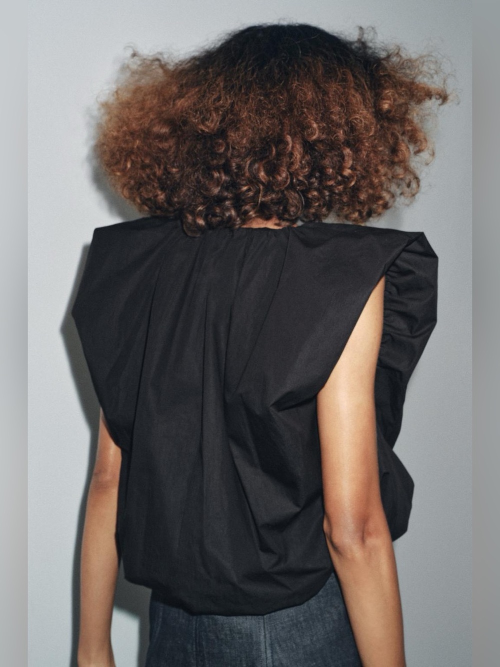 ZARA Black Sleeveles Poplin Bubble top with gathered hem S NWT - Picture 5 of 15